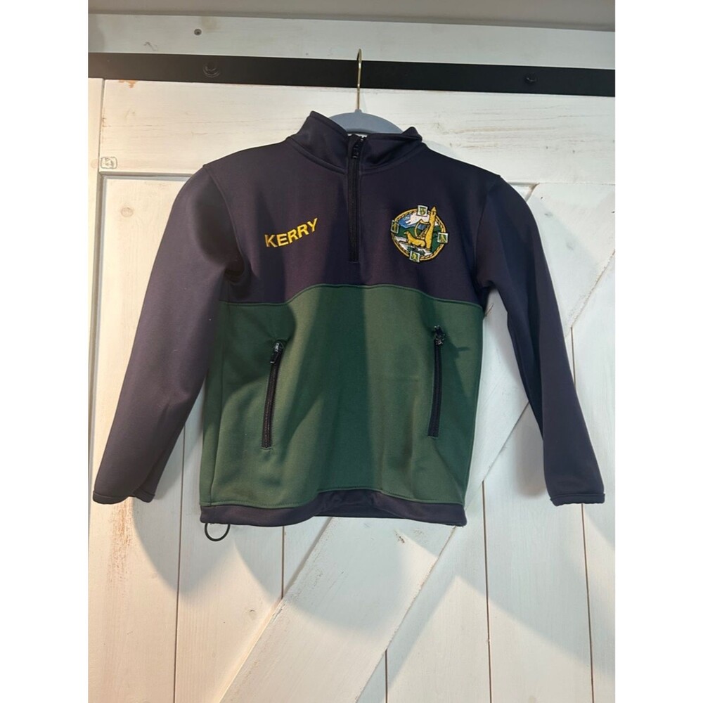 Ireland Kids Kerry GAA Quarter-Zip Pullover Navy & Green Size 5/6 Dolman